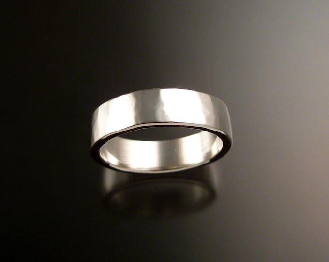 White Gold Heavy 14k 2x6mm rectangular comfortable fit Lightly hammered Mans Wedding band Handmade in your size Grooms ring