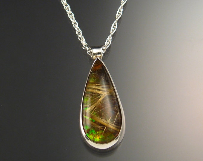 Rutilated Quartz and Ammolite large Doublet Necklace Handcrafted in Sterling Silver