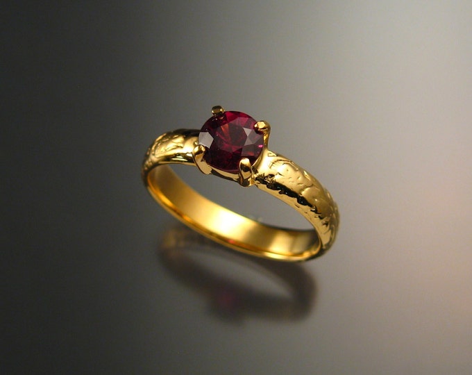 Garnet Natural Raspberry Rhodolite Wedding ring 14k Yellow Gold Ruby substitute ring made to order in your size