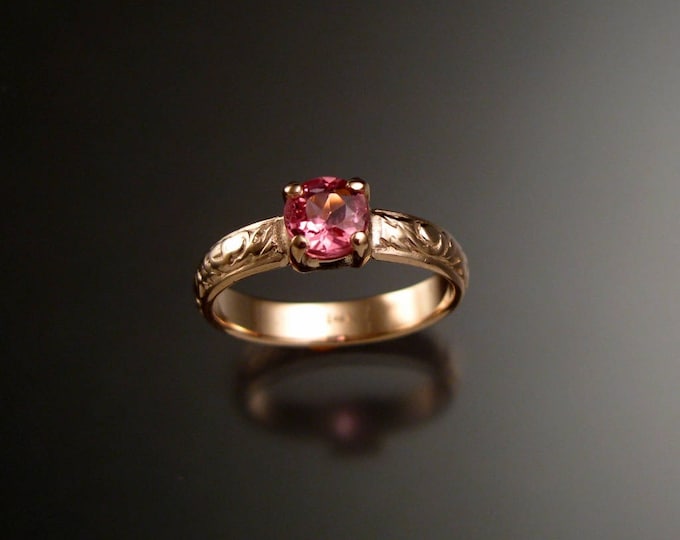 Pink Tourmaline 14k Rose Gold Victorian floral pattern wedding engagement ring