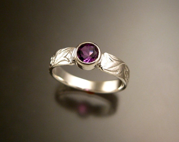 Amethyst Sterling Silver Victorian flower and vine pattern bezel set ring made to order in your size