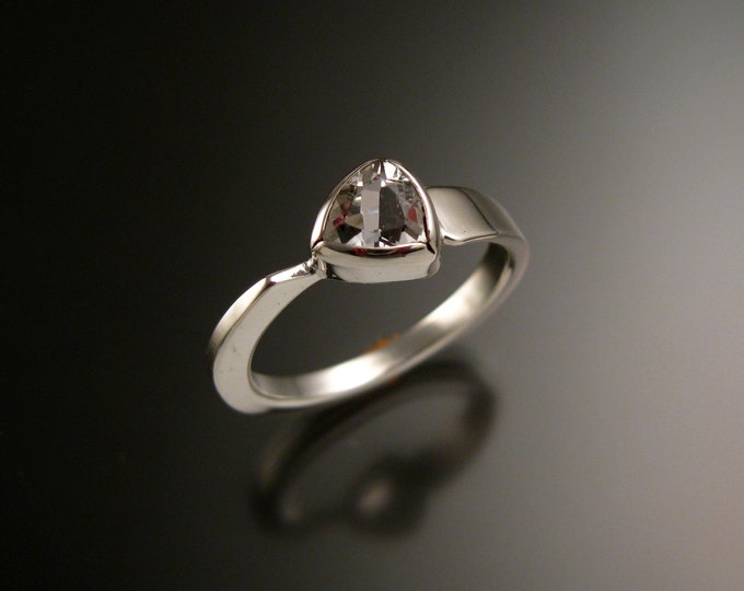 White Topaz triangle ring Sterling Silver bezel set Stone Asymmetrical setting made to order in your Size