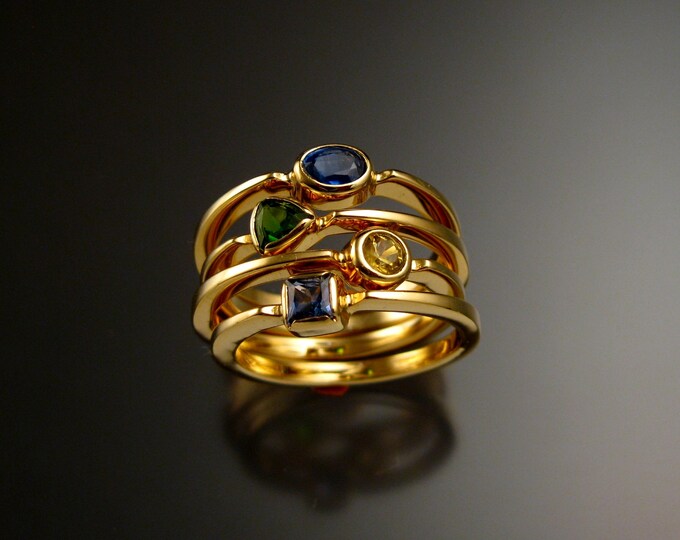 Stackable Mothers Birthstone ring set of Four 14k Yellow Gold premium birthstone rings Made to order in your size