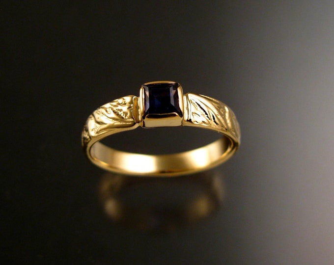 Iolite Wedding ring 14k Yellow Gold Victorian bezel set Sapphire Substitute ring made to order in your size