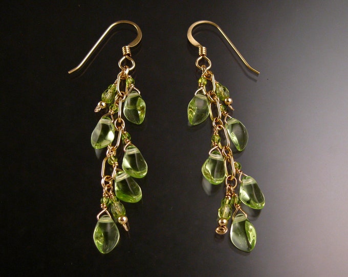 Czech Glass "Flames" Earrings Peridot colored Gold-Filled