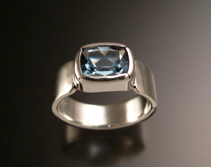 Blue Topaz ring Sterling Silver Cushion cut large Stone made to order in your size