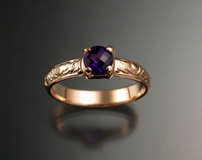Amethyst Wedding ring 14k Rose Gold Victorian floral pattern ring made to order in your size