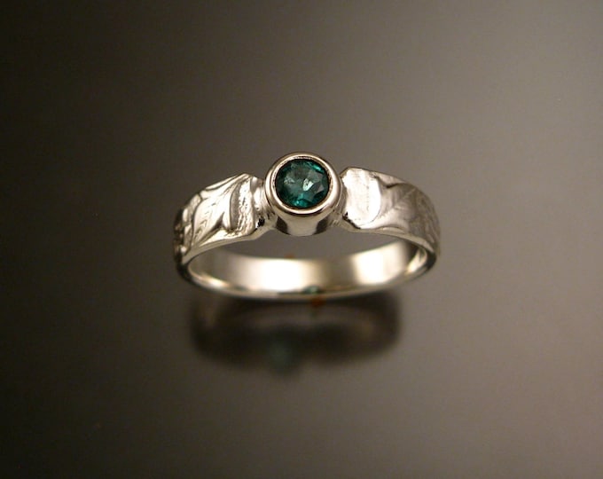 Emerald 14k white Gold Victorian flower and vine pattern bezel set ring made to order in your size