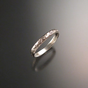 14k white Gold 2.7 mm Floral pattern Band wedding ring made to order in your size