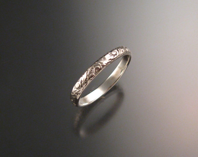 14k white Gold 2.7 wide  x 1mm thick. Floral pattern Band wedding ring made to order in your size