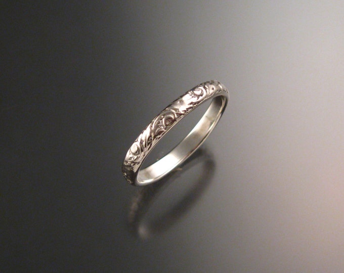 14k white Gold 2.7 mm Floral pattern Band wedding ring made to order in your size