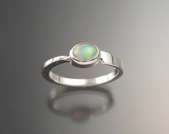 Ethiopian Opal Ring Sterling Silver Asymmetrical stackable ring Hand crafted in your size