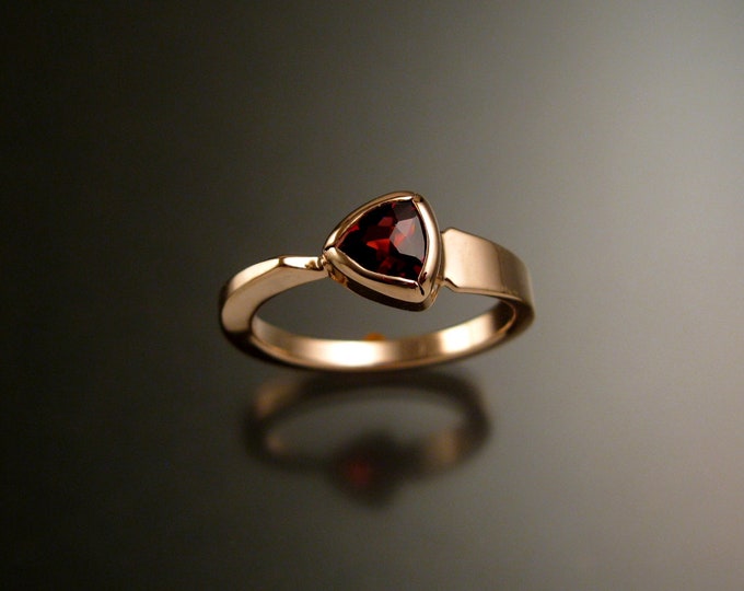 Garnet triangle ring 14k Rose Gold bezel set Stone Asymmetrical setting made to order in your Size