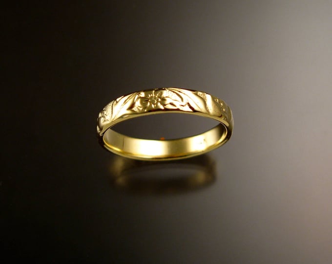 14k Green Gold 14k 3.6mm Vine and Flower pattern Band wedding ring made to order in your size Victorian wedding band