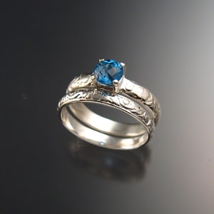 Blue Topaz Wedding set Sterling Silver ring made to order in your size
