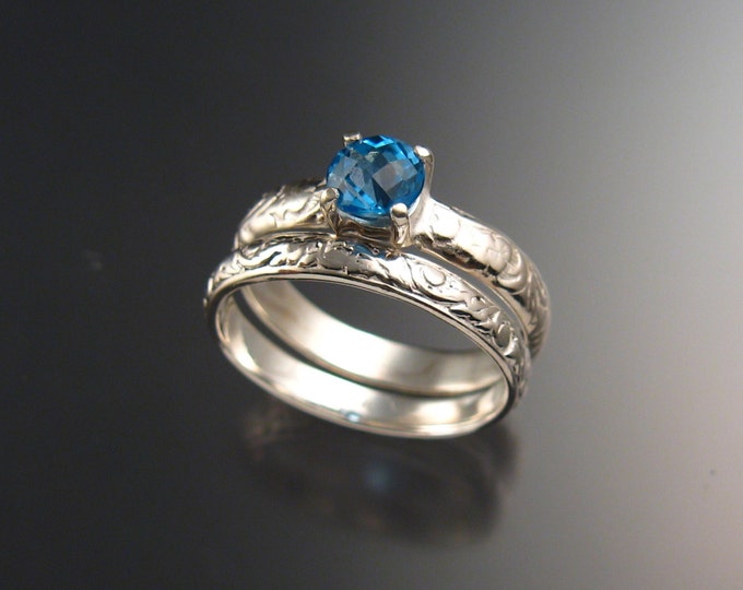 Blue Topaz Wedding set Sterling Silver ring made to order in your size