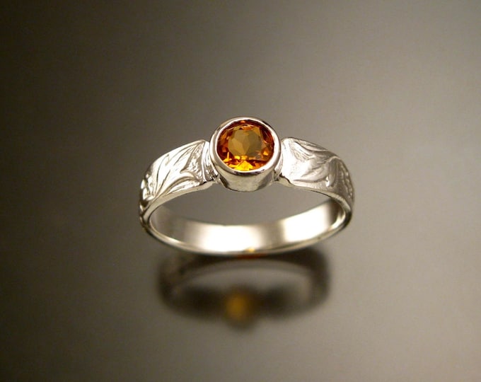 Citrine Sterling Silver Victorian flower and vine pattern bezel set ring made to order in your size