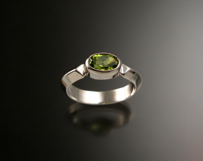 Peridot Sterling Silver handmade triangular band ring with bezel set east west stone stacking ring made to order in your size