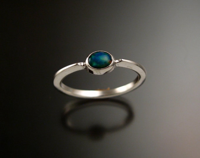 Blue Opal 4x5mm oval stone ring 14k white Gold and natural Ethiopian Opal stacking ring Made to order in your size