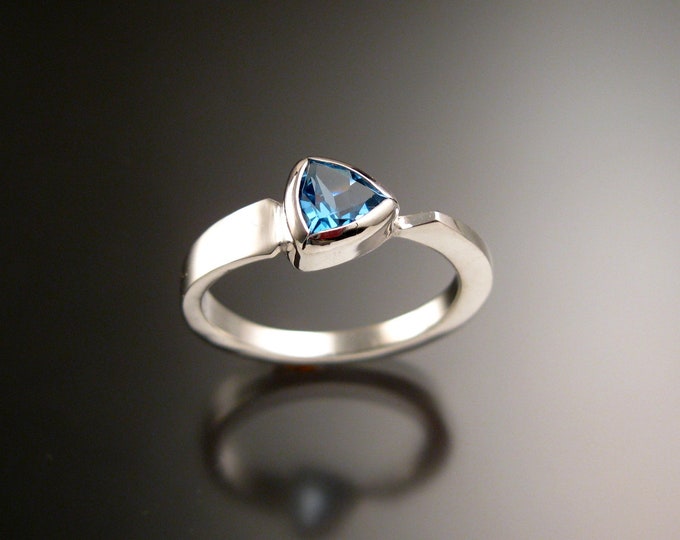 Blue Topaz triangle ring Sterling Silver bezel set Stone Asymmetrical setting made to order in your Size