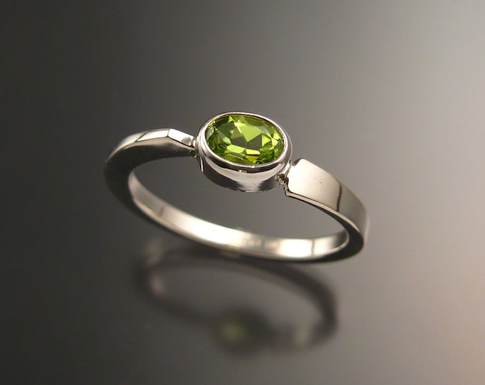 Peridot stackable Ring Sterling Silver Asymmetrical ring Hand crafted in your size