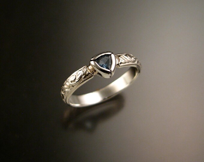 Aquamarine Triangle Wedding ring Sterling Silver Victorian bezel set stone ring made to order in your size