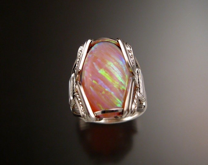 Pink Lab created Opal ring handcrafted in Sterling Silver made to order in your size