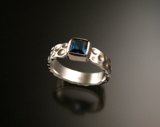 London Blue Topaz 6mm square Moonscape ring handcrafted in Sterling Silver made to order in your size