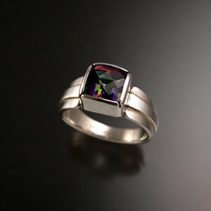 Mystic Topaz ring Checkerboard cut Square ring made to order in your size sturdy silver band ring