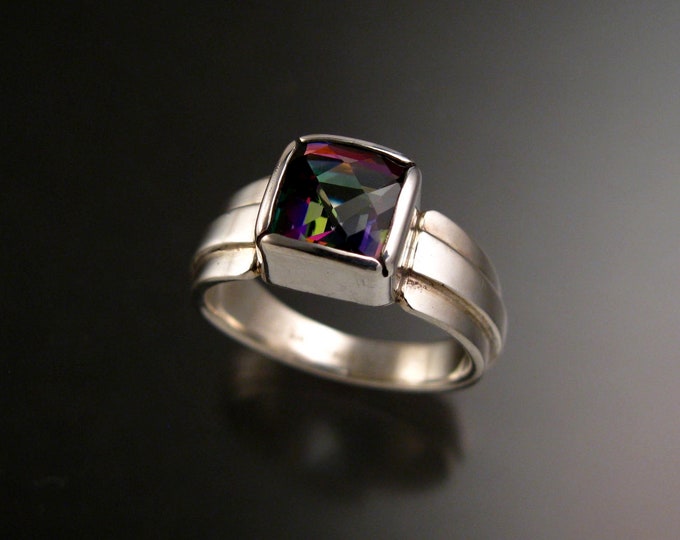 Mystic Topaz ring Checkerboard cut Square ring made to order in your size sturdy silver band ring