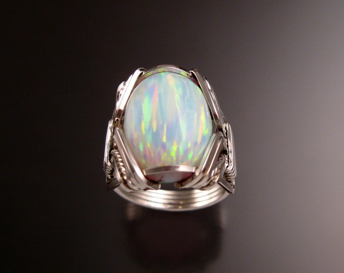White Lab created Opal ring handcrafted in Sterling Silver made to order in your size