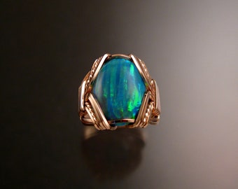 Green Lab created Opal ring 14k Rose Gold-filled Made to order in your size