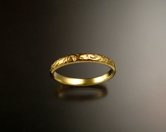 14k Green Gold 2.7 wide  x 1mm thick. Floral pattern Band wedding ring made to order in your size