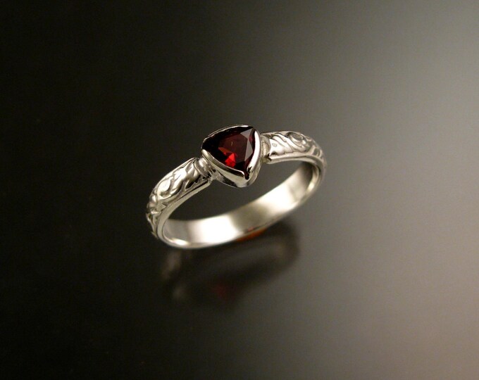 Garnet Triangle Wedding ring Sterling Silver Victorian bezel set stone ring made to order in your size