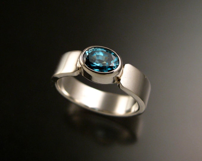 Blue Zircon large stone ring natural conflict free blue Diamond substitute handmade ready to ship size 10