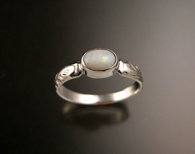 Opal 5x7mm Oval Wedding ring Sterling Silver made to order in your size