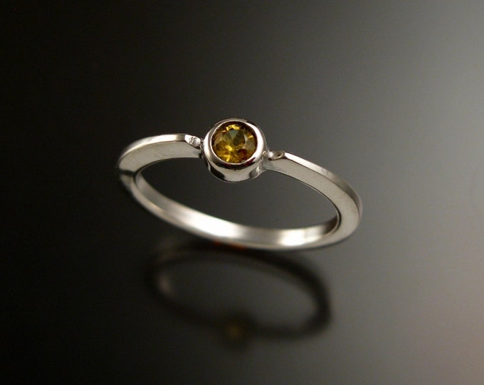 Golden Sapphire 3.5mm round stone ring 14k white Gold and natural Canary Diamond substitute stacking ring Made to order in your size