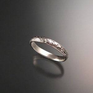 14k white Gold 3.25 mm Floral pattern Band wedding ring made to order in your size Victorian wedding band