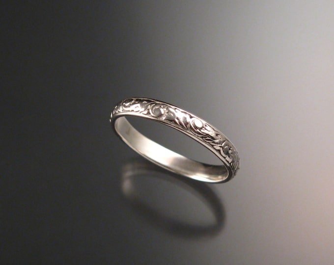 14k white Gold 3.25 mm Floral pattern Band wedding ring made to order in your size Victorian wedding band