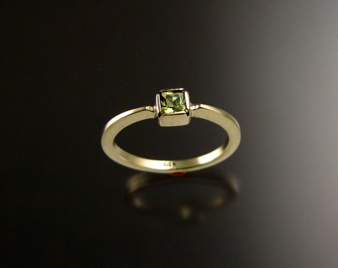 Peridot square stone stackable ring 14k Green Gold handmade to order in your size