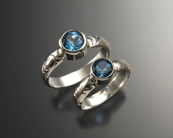 London Blue Topaz His and Hers Wedding set Sterling Silver Wedding rings made to order