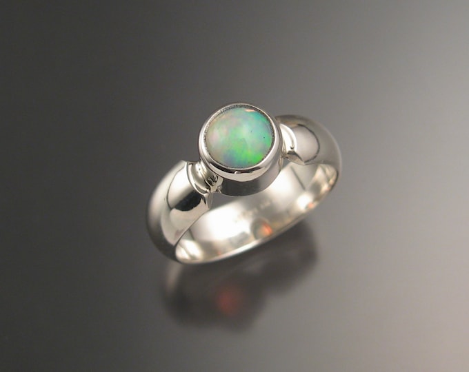 Opal Ring with wide low dome smooth band handmade in your size