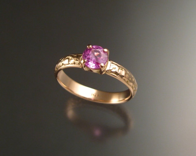 Pink Sapphire 14k rose gold 5.5mm round Natural stone pink diamond substitute Victorian Wedding ring made to order in your size