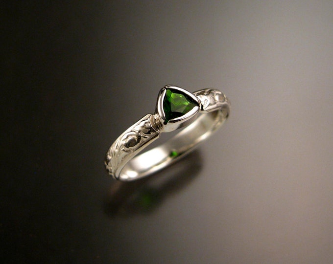 Chrome Diopside Triangle Wedding ring Sterling Silver Victorian bezel set stone ring made to order in your size
