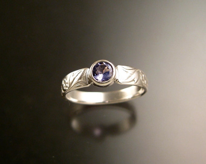 Tanzanite Sterling Silver Victorian flower and vine pattern bezel set ring made to order in your size