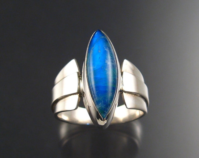 Moonstone / lab Opal doublet man's ring, Sterling