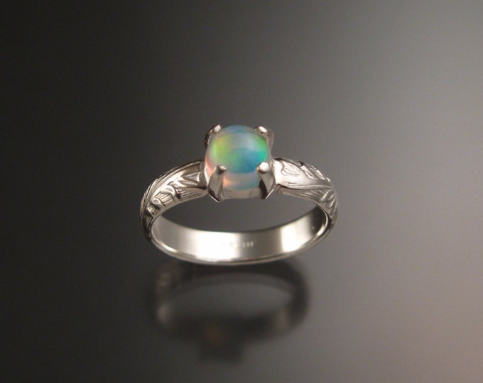 Opal Sterling silver Wedding Ring Victorian floral pattern band made to order in your size