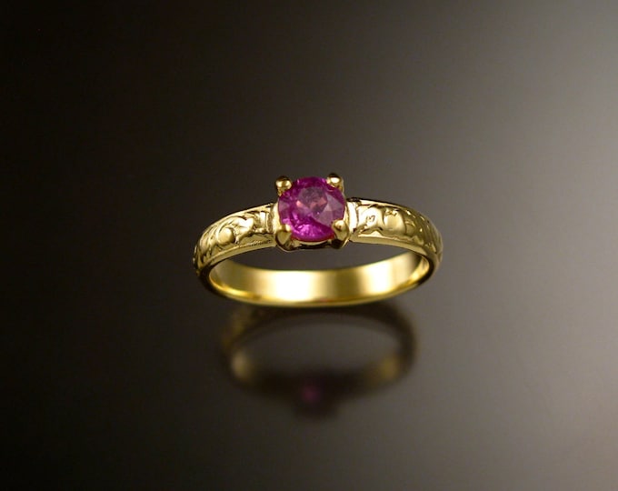 Pink Sapphire 14k Green Gold Victorian floral pattern wedding ring Pink Diamond substitute engagemen ring Made to order in your size