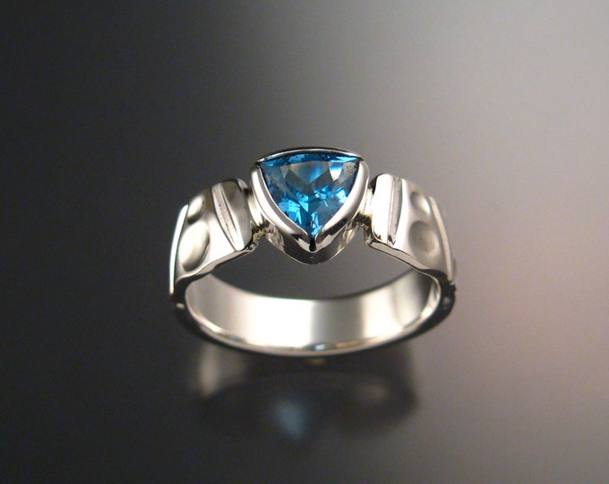 Blue Topaz ring Sterling Silver Triangle Stone bezel setting ring made to order in your size