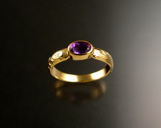 Amethyst 4x6mm Oval Wedding 14k Yellow Gold bezel set stone ring made to order in your size